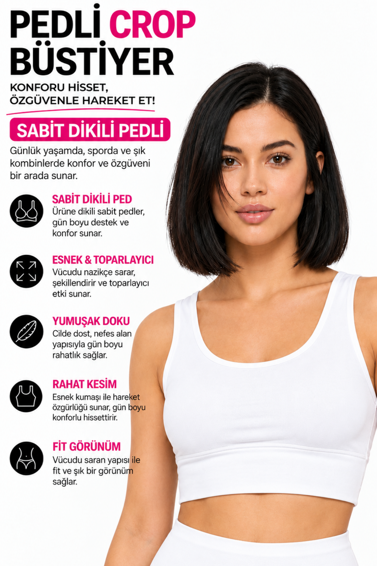Kadın Siyah Spor Crop Sütyen Pedli Destekli Toparlayıcı Büstiyer