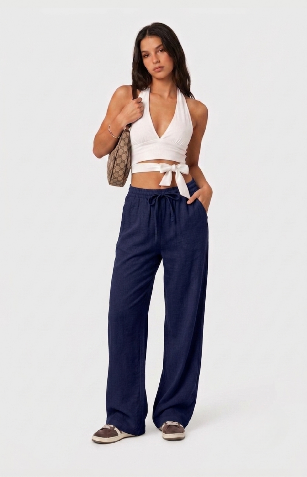 Keten Karışımlı Cepli Bol Kesim Pantolon