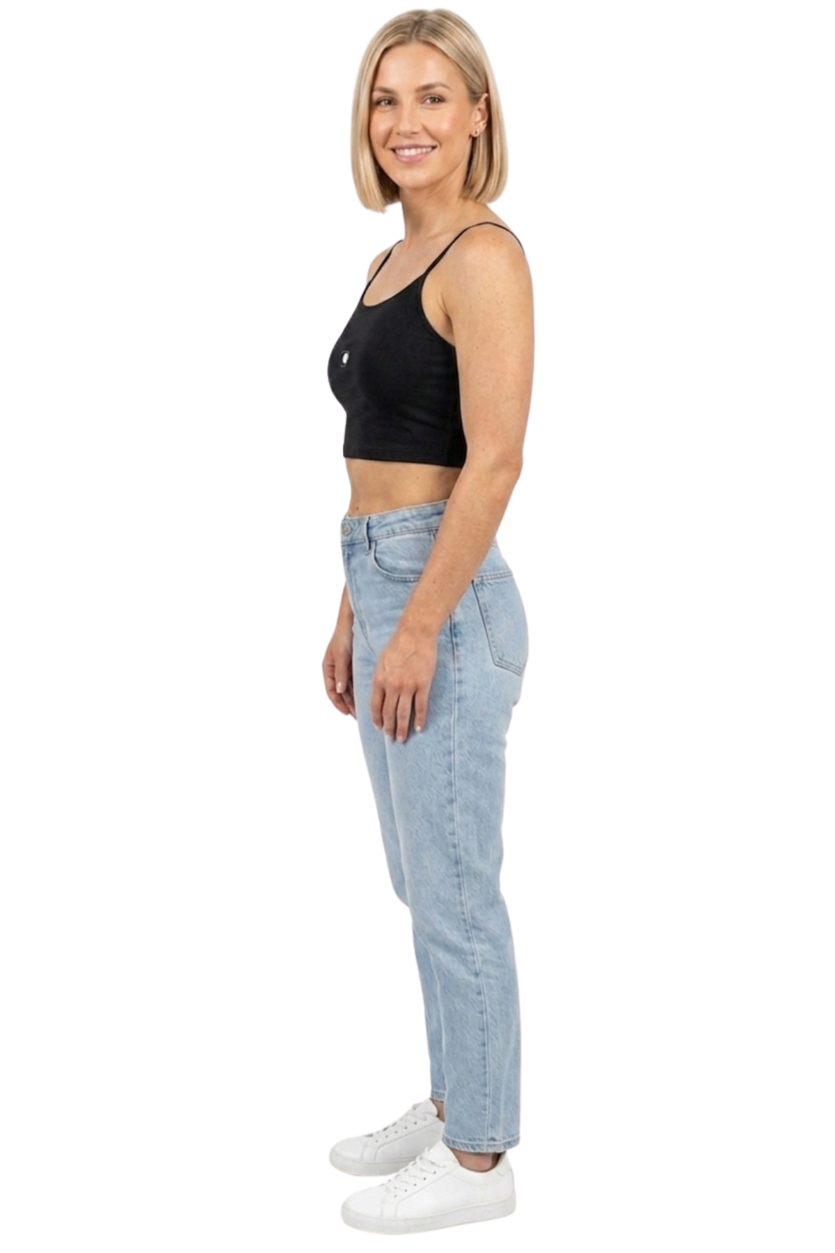Kadın Siyah İp Askılı Crop Atlet Esnek Fit Nakışlı Crop Top Büstiyer Ön Kısım Çift