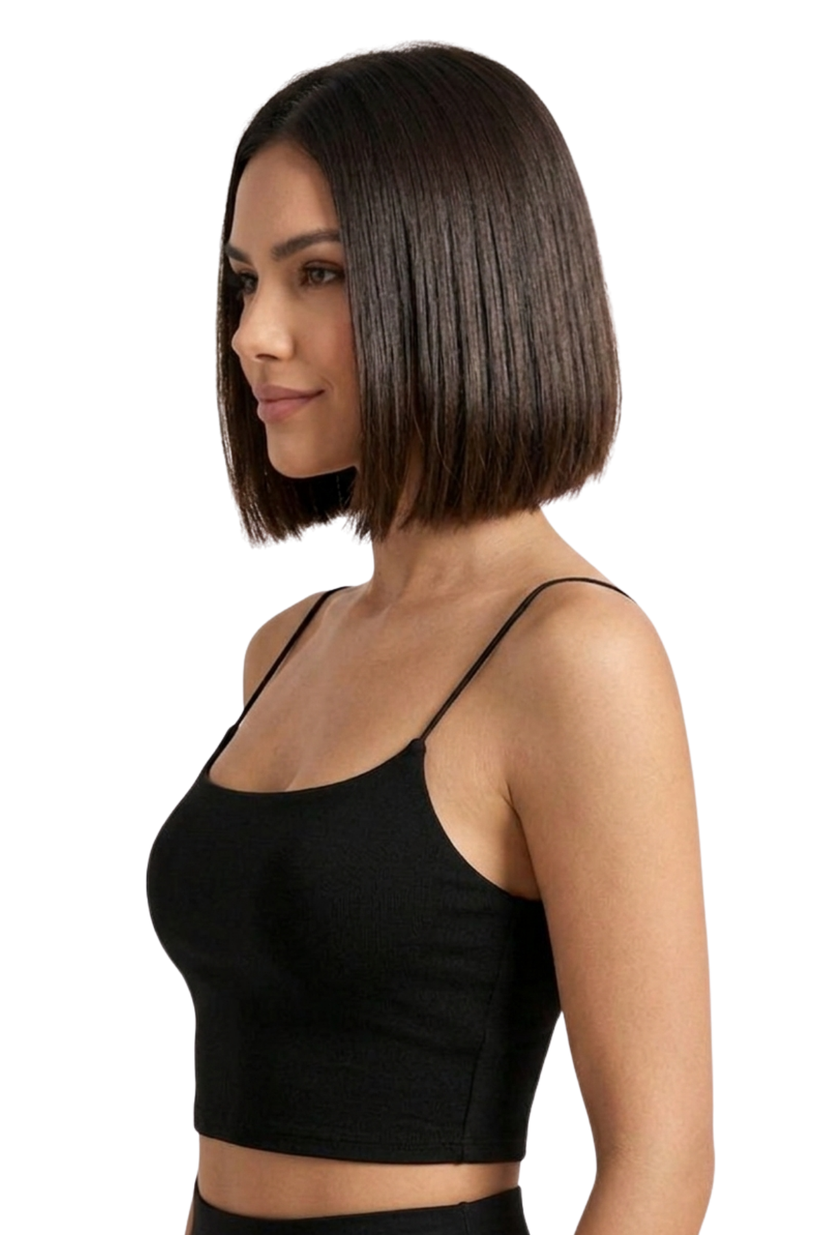 Kadın Siyah İp Askılı Crop Atlet Esnek Fit Nakışlı Crop Top Büstiyer Ön Kısım Çift
