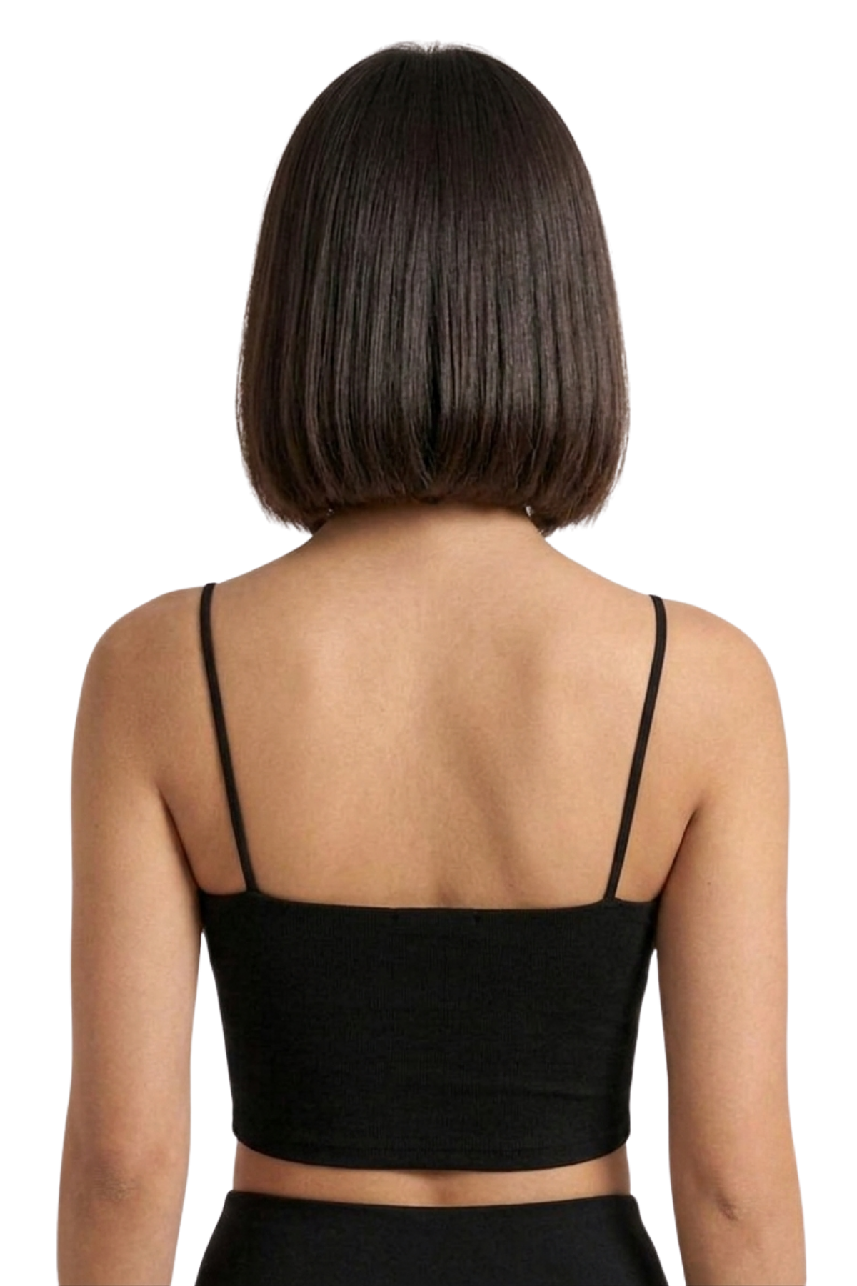 Kadın Siyah İp Askılı Crop Atlet Esnek Fit Nakışlı Crop Top Büstiyer Ön Kısım Çift