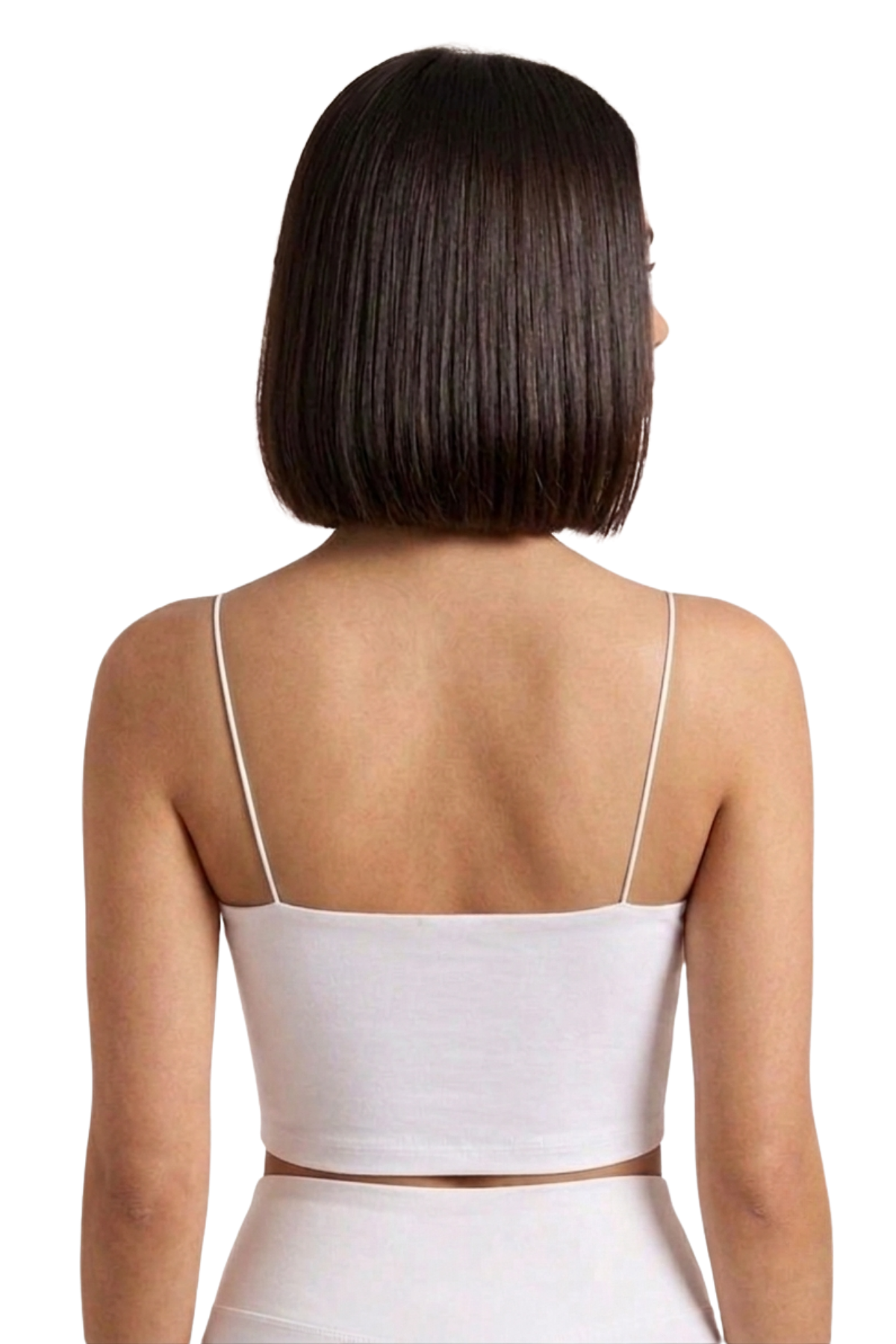 Kadın Beyaz İp Askılı Crop Atlet Esnek Fit Nakışlı Crop Top Büstiyer Ön Kısım Çift
