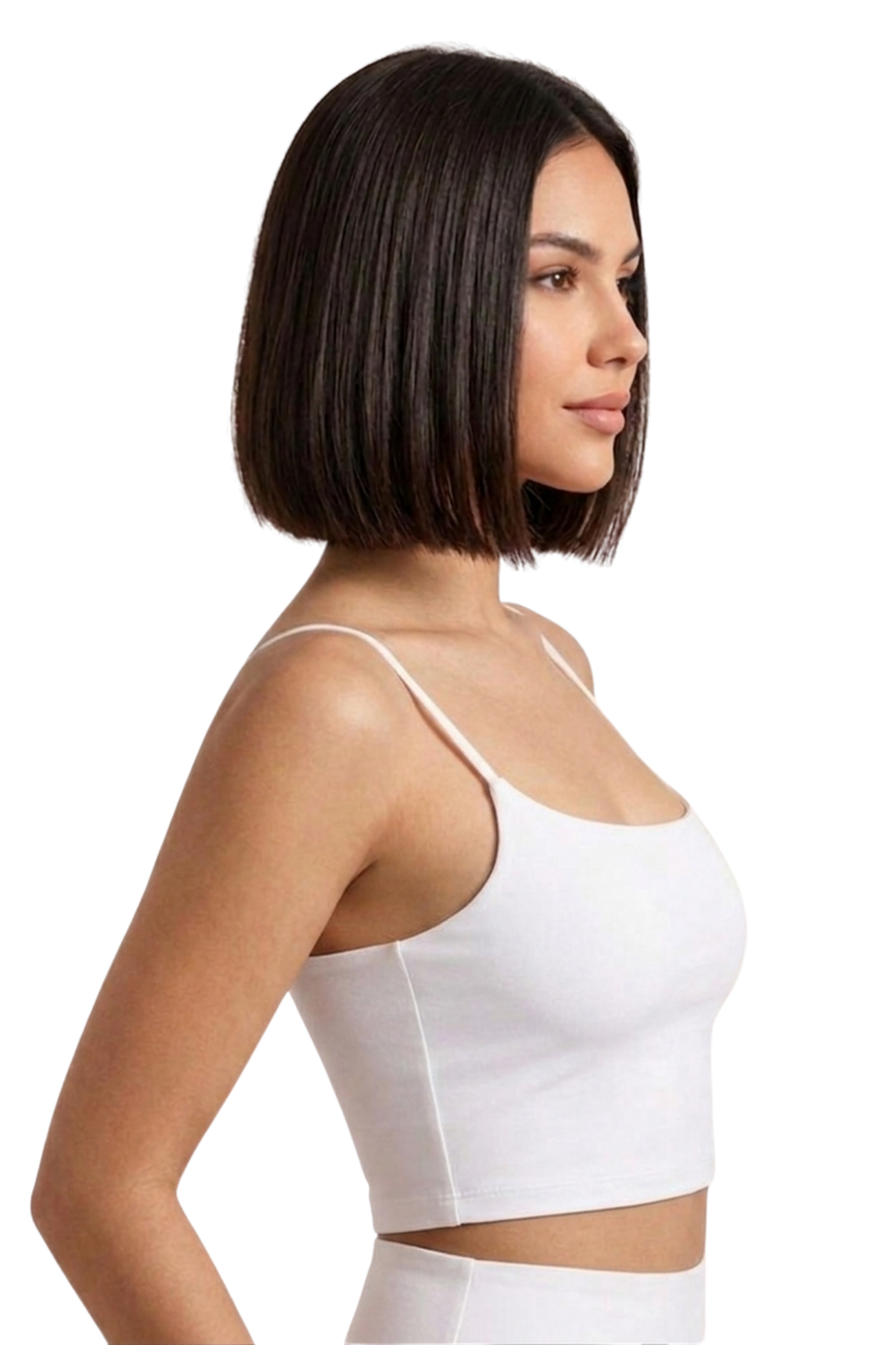 Kadın Beyaz İp Askılı Crop Atlet Esnek Fit Nakışlı Crop Top Büstiyer Ön Kısım Çift