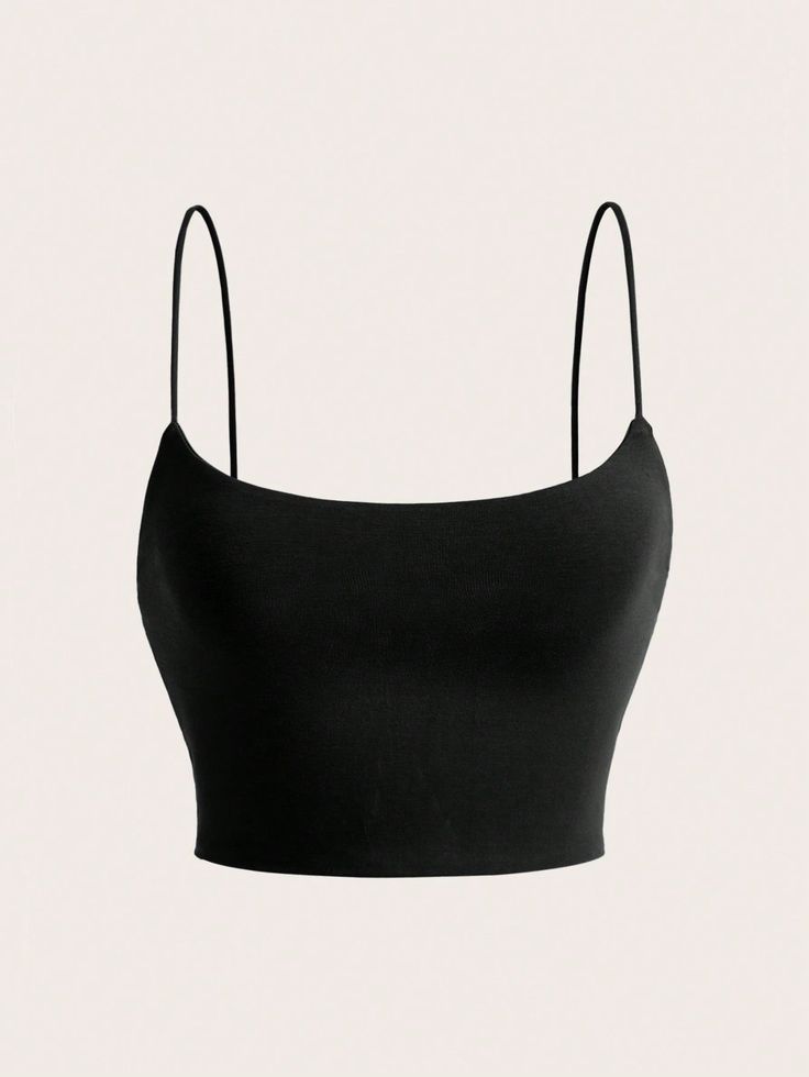 Kadın Siyah İp Askılı Crop Atlet Esnek Fit Nakışlı Crop Top Büstiyer Ön Kısım Çift