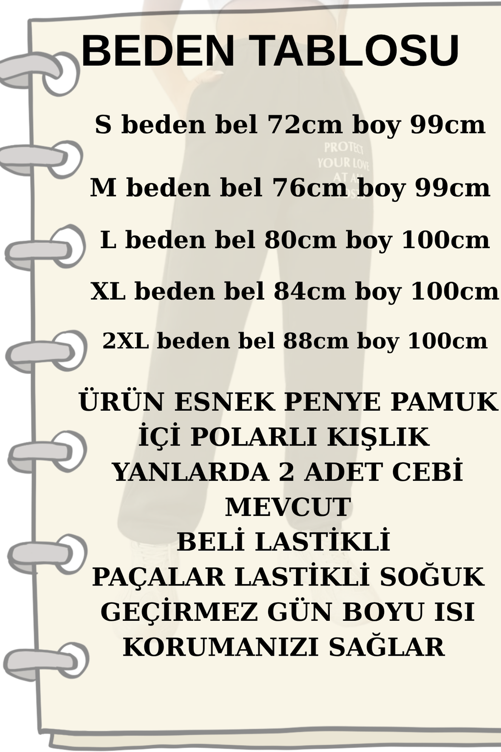 Kadın Penye Kışlık İçi Polarlı Pamuk Baskılı