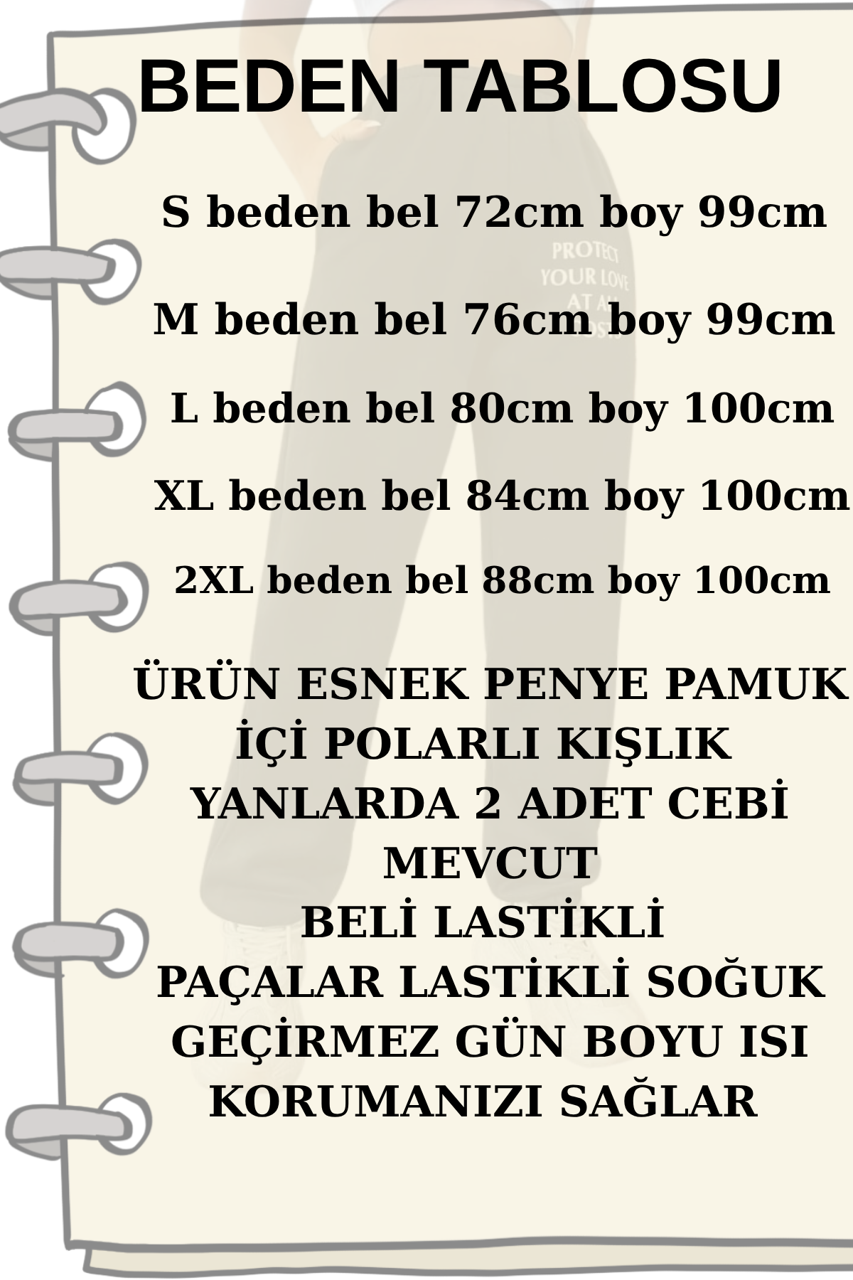 Kadın Penye Kışlık İçi Polarlı Pamuk Baskılı