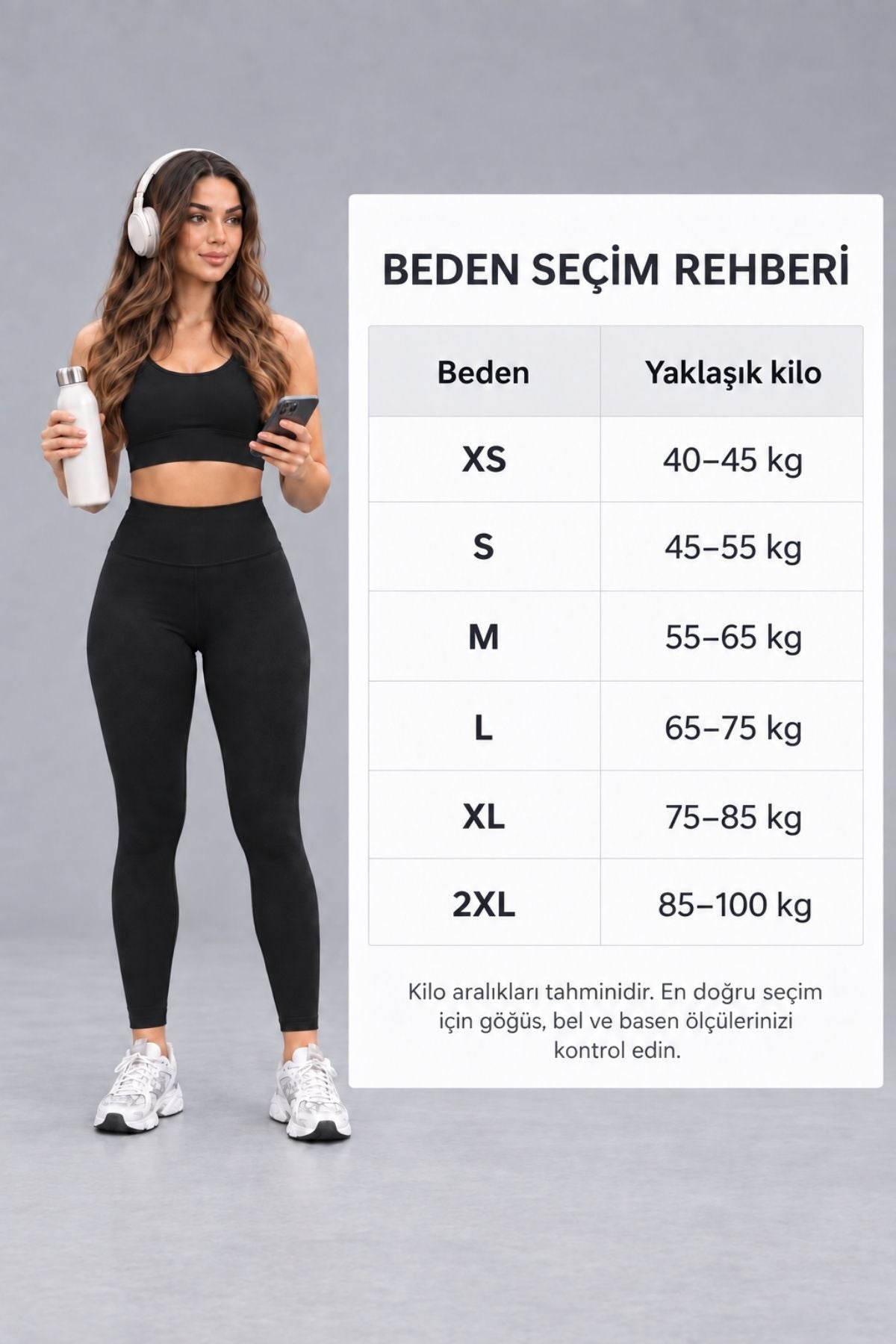 Kadın Siyah Yüksek Bel Toparlayıcı Tayt ve Sabit Pedli Spor Büstiyer Takımı