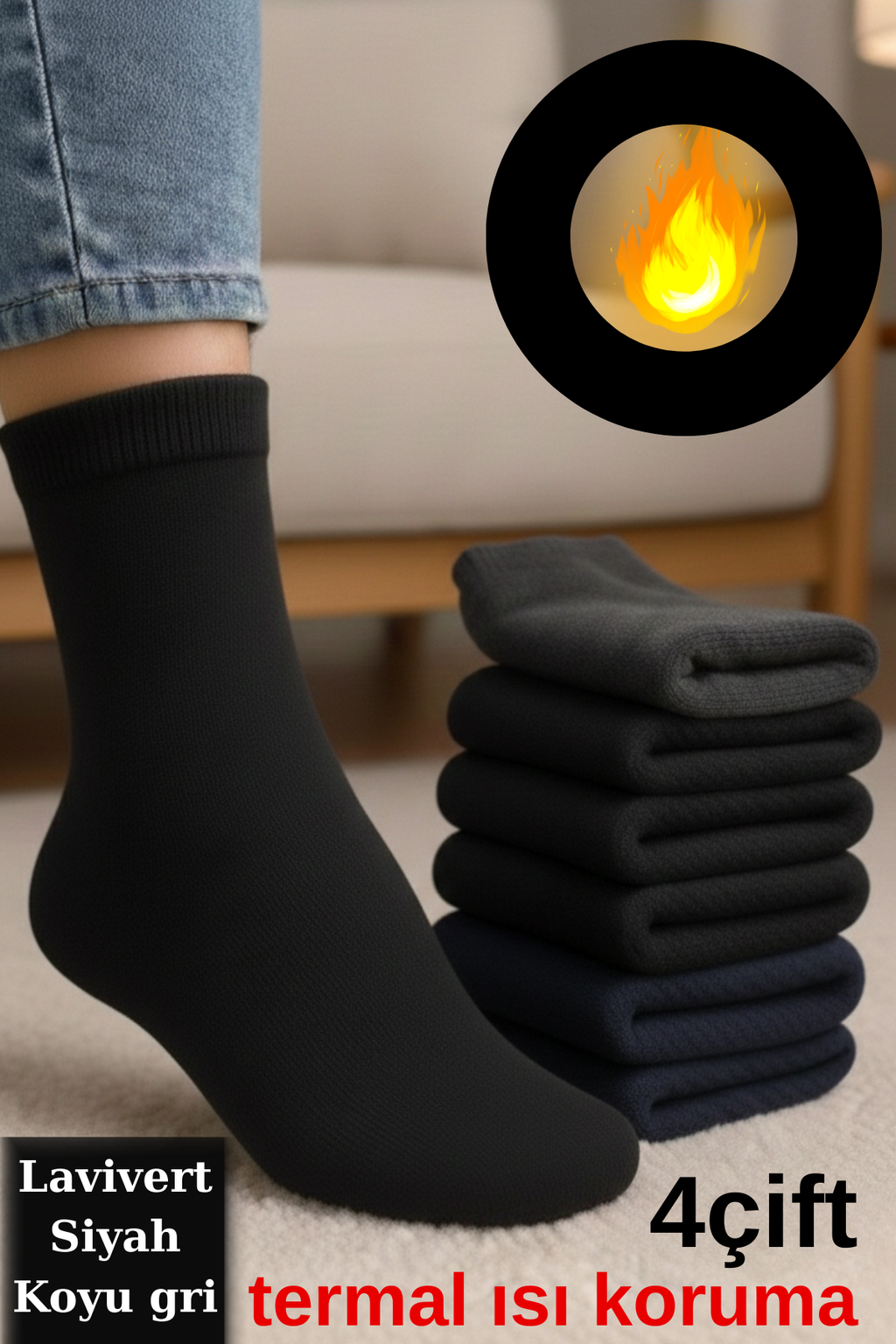 Erkek Termal Havlu Çorap Soğuk Geçirmez Kışlık Kalın Model 4 çift