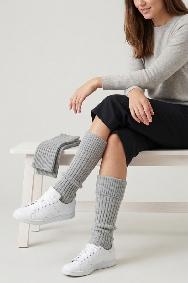 Tozluk Kadın Gümüş rengi Triko Kışlık Baldır Isıtıcı 1-Çift