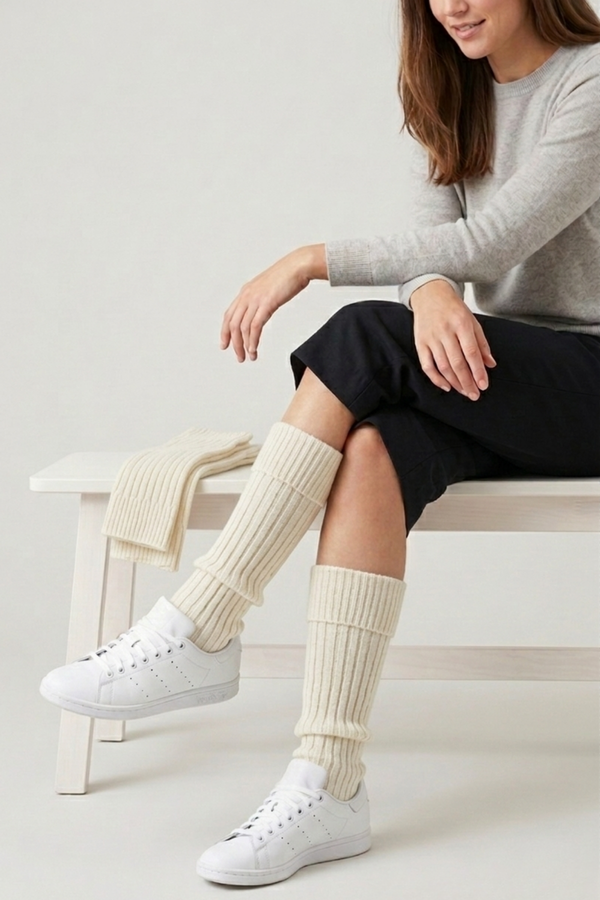 Tozluk Pamuklu Ekru Renk Triko Baldır Isıtıcı 1-Çift