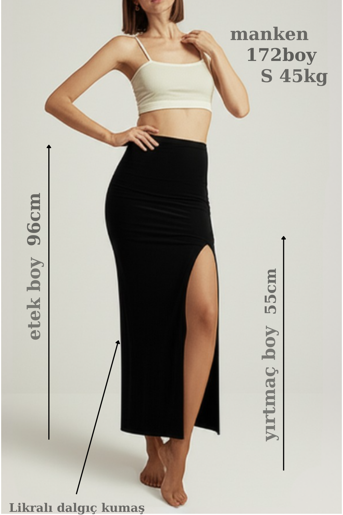 Kadın Yırtmaçlı Uzun Kalem Etek Esnek Dalgıç Kumaş Boy 96cm